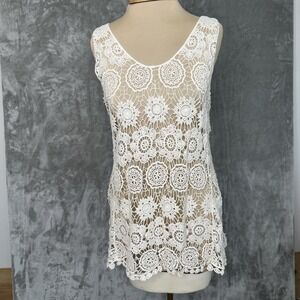 Solitaire Women's Crochet Lace Tank Sleeveless Top‎ S Beige Cottagecore  Dainty